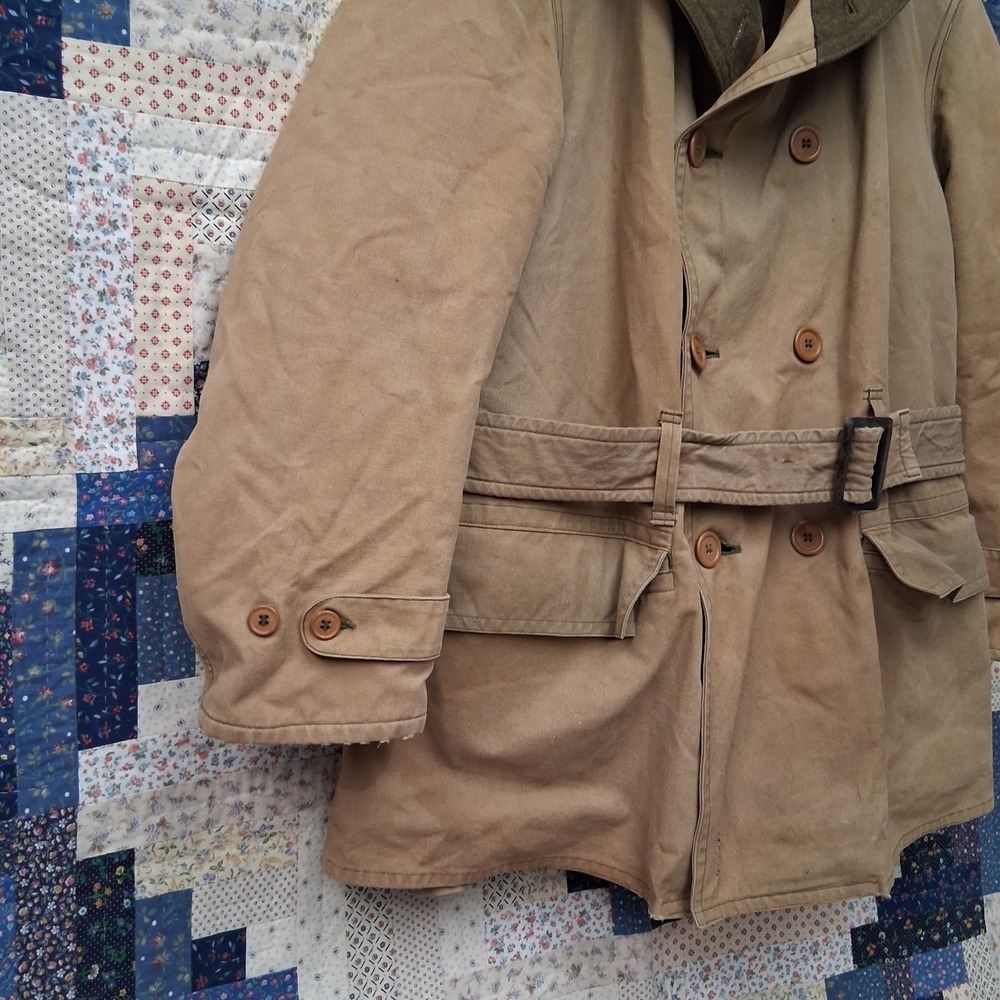 True Vintage 1940 WWII US Army M1938 Mackinaw Jeep Coat With Belt Wool Lined - Picture 7 of 16